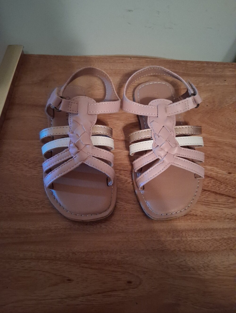 Old Navy Blush Pink Braided T-Strap Sandals with Metallic Accents